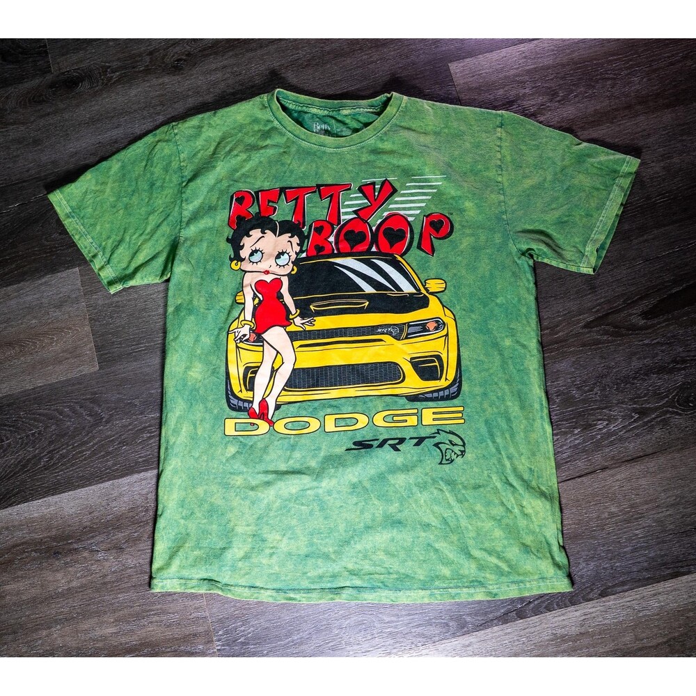 Betty Boop Shirt Mens Large Green Dodge SRT Car Graphic Tee T-Shirt Cartoon